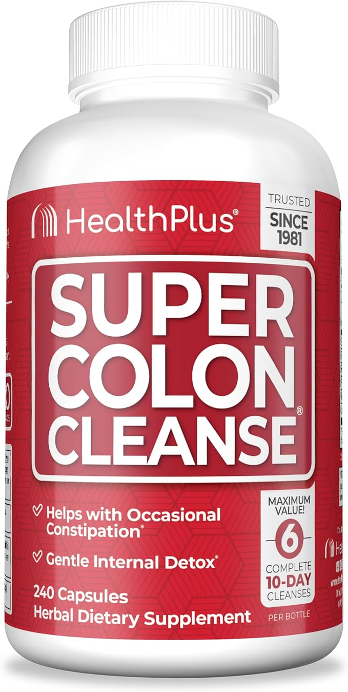 Health Plus Super Colon Cleanse 60 Day Supply of Gentle Gut Cleanse Detox, Psyllium Husk, Probiotics for Constipation Relief & Digestive Support, 240 Capsules-StrideForce Fitness