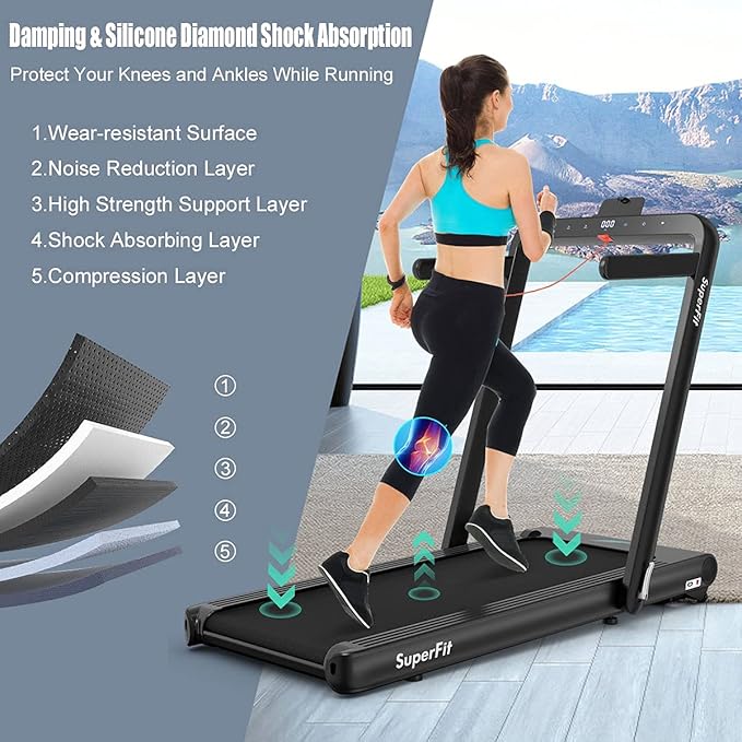 GYMAX Walking Pad, 4.75HP Under Desk Treadmill with LED Touch Screen, App Control, Built-in Speaker & Handle, 2 in 1 Folding Compact Portable Treadmill for Home Small Space-StrideForce Fitness