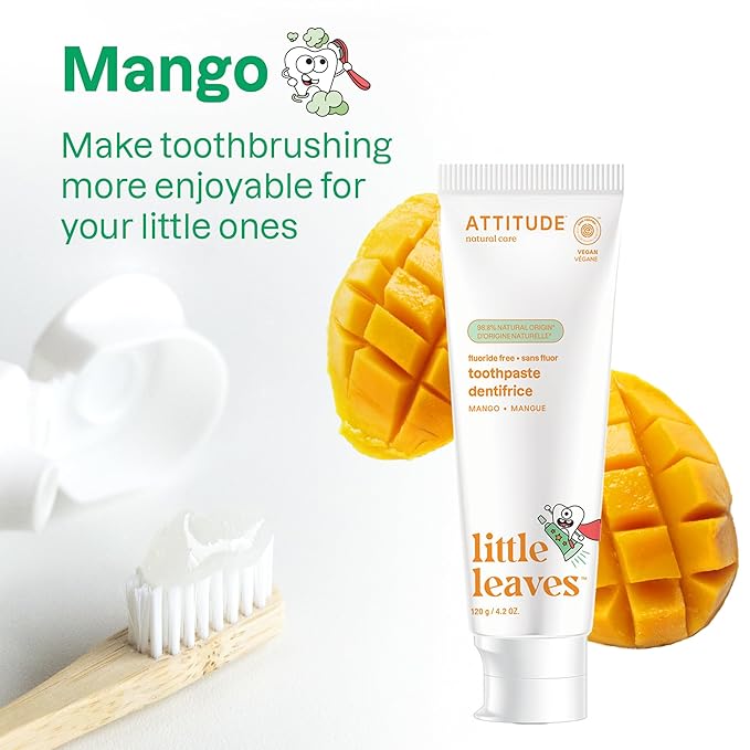 ATTITUDE Fluoride-Free Toothpaste, Plant- and Mineral-Based Ingredients, Vegan, Cruelty-Free and Sugar-Free, Mango 4.2 Oz