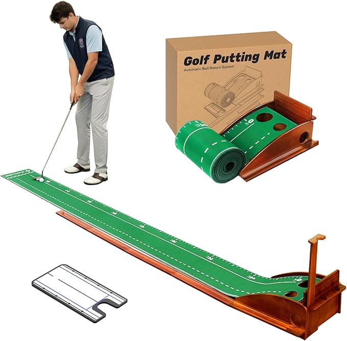 SAPLIZE Portable Putting Mat with Automatic Ball Return - Golf Practice Green with Mirror - Improve Accuracy Indoors or Outdoors-StrideForce Fitness