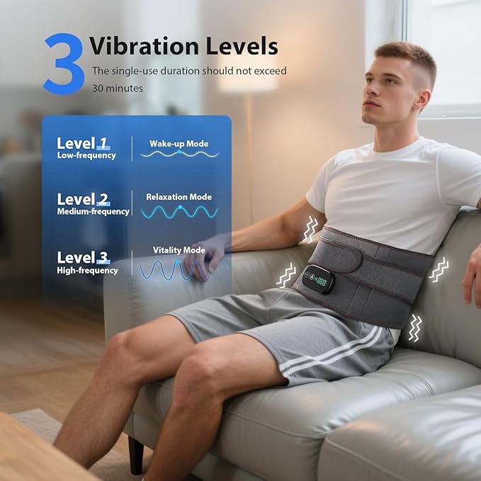 Lower Back Massager with Heat, Heating Pad for Back, Stomach Heating Pad, Waist Belt Wrap with Heat Vibration 3 Levels Adjustable, Touchscreen Control, Adjustable Size, Gifts for Dad Mom (Grey)-StrideForce Fitness