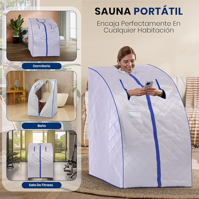 SereneLife Portable Sauna Box for Home, Infrared Sauna Tent with Heated Foot Pad and Folding Chair, Remote Control In-Home Spa, 38" x 32” - (Silver)-StrideForce Fitness