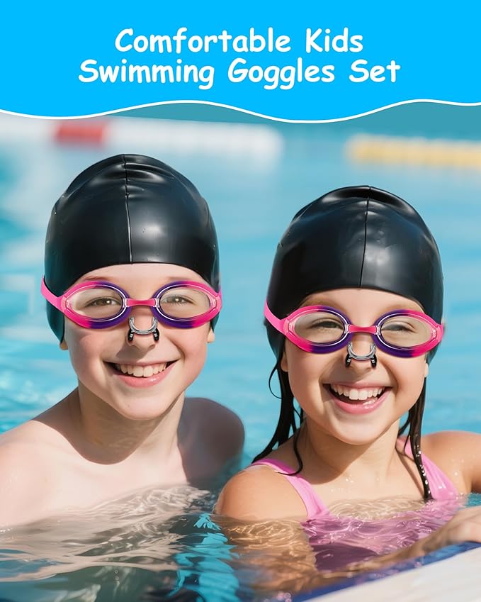 Kids Swim Goggles, Anti-fog and UV Protection with Swim Cap for Age 3-15 Youth Boys Girls Toddler-StrideForce Fitness