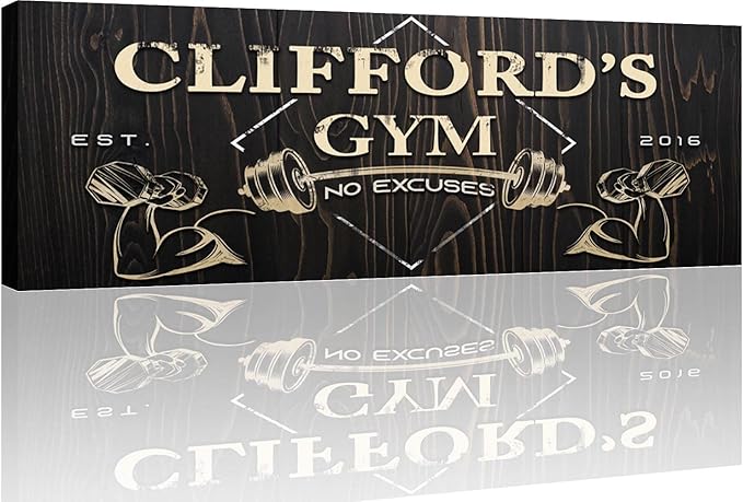 Tailored Canvases Personalized Gym Sign Wall Art Decor - Motivational Canvas for Home Gym, Workout Room, Garage, Fitness Center - Workout Inspirational Posters - Gym Name on Wooden Background, 48x16in-StrideForce Fitness