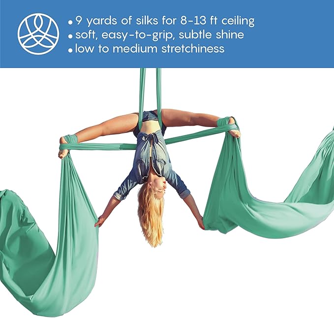 Aerial Silks Starter Kit - Durable 9 Yards of Aerial Yoga Hammock with Hardware & Guide - Aerial Swing for Acrobatic Flying Yoga & All Levels (Aerial Rigging Point Up to 13ft)-StrideForce Fitness