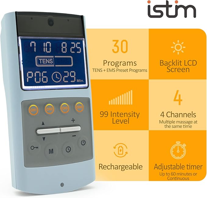 iStim TENS EMS Muscle Stimulator, EV-906 for Pain Relief and Muscle Strengthening, Japanese Gelled Electrodes Included-StrideForce Fitness