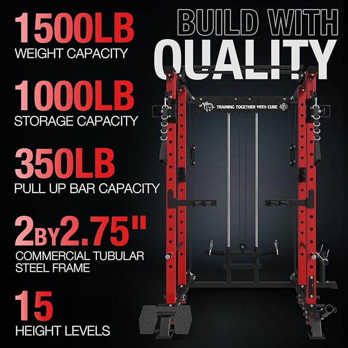 Mikolo Power Cage, 1500lbs Power Rack with LAT PullDown and Cable Crossover System, Squat Rack with Pulley System, Weight Cage for Home Gym with Training Attachments-StrideForce Fitness
