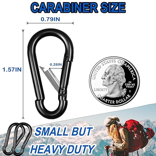 40PCS M4 Black Carabiner Clip, 1.57Inch Snap Hook Quick Link Small Carabiner Clips,Spring Link Buckle for Fishing Camping Hammock Dog Leashes-220LBS Holding Capacity.-StrideForce Fitness
