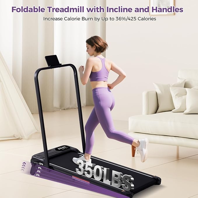 Portable Foldable Walking Pad with Handle Bar and Adjustable Incline, Under Desk Walking Pads Treadmill with Incline and Handles, 3.5HP Folding Electric Treadmills for Home Small, 0.6-7.6MPH, 350LBS-StrideForce Fitness
