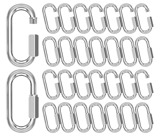 M3.5-30 Pack 1.46” Quick Links Chain Connectors, 1/8″ Galvanized Chain Locking Carabiners Hooks, 180LBS Heavy Duty Thread Quick Link Clips, Twist Oval Keychain D Shape for Swing, Camping-StrideForce Fitness