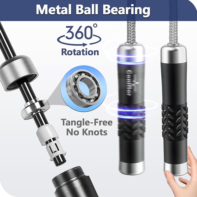 Weighted Jump Rope, 1LB Tangle-Free Ball Bearing Rapid Speed Skipping Rope for Men Women, Adjustable 9mm Cotton & PVC Rope with Alum Handle for Boxing MMA Weight-Loss Athletic Workout Fitness-StrideForce Fitness