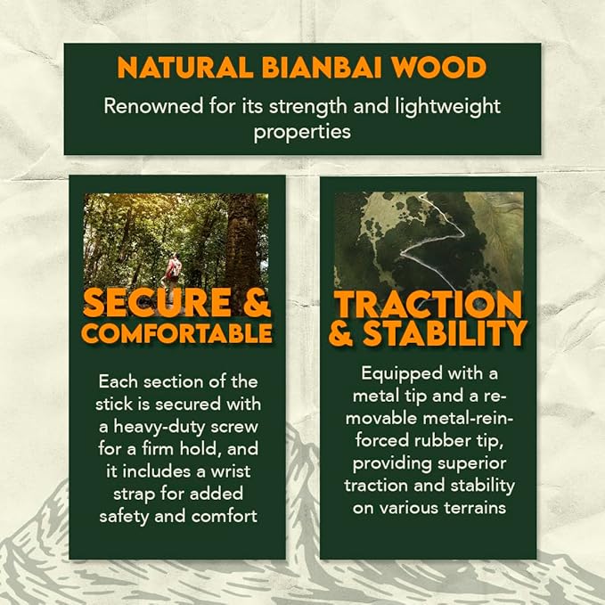 SE 3 Piece 55" Detachable Pine Wood Walking/Hiking Stick with Metal Tip, Reinforced Rubber Tip, and Water-Resistant Travel Pouch - Portable and Durable for Outdoor Adventures-StrideForce Fitness