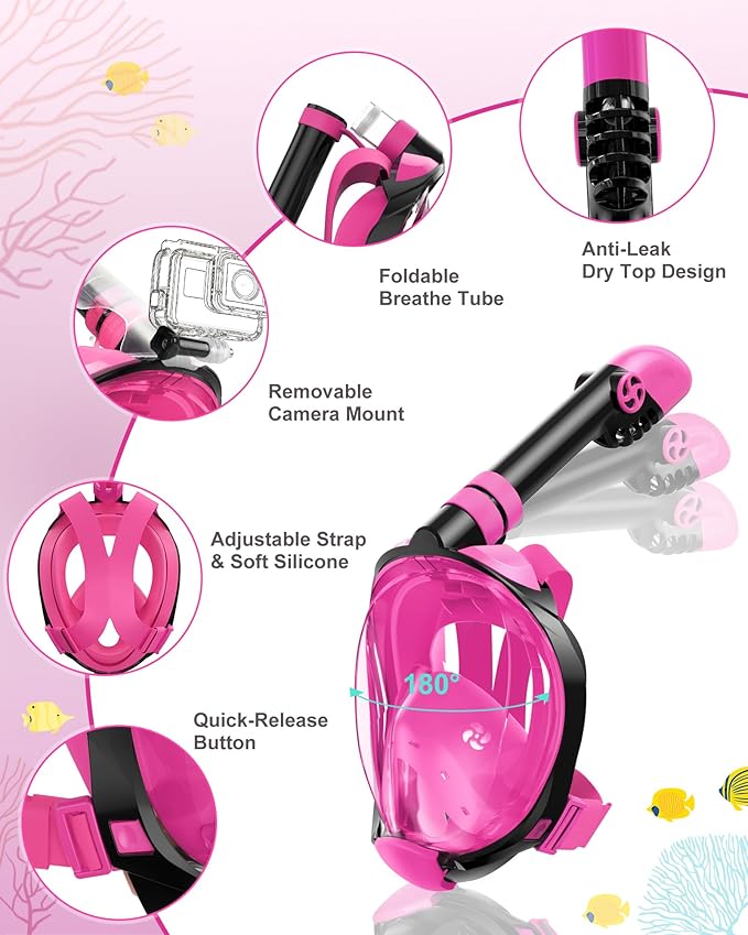 Mask Fins Snorkeling Gear for Adults, Full Face Snorkel Mask & Adjustable Swim Fins Snorkel Set, Panoramic View Snorkel Mask Dry Top Anti-Fog Anti-Leak-StrideForce Fitness