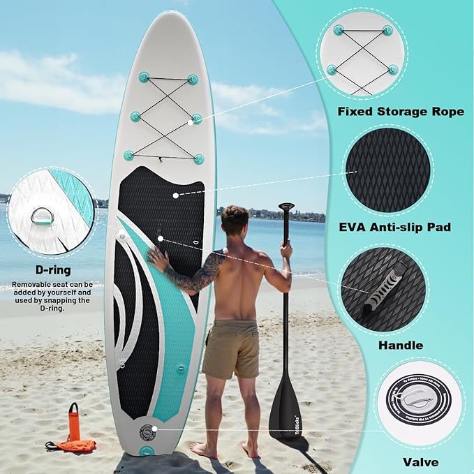 10' Inflatable Stand Up Paddle Board, Ultra-Light Wide Yoga Board for All Skill Levels with Premium SUP Paddleboard Accessories, 84L Waterproof Bag, Non-Slip Comfort Deck for Youth & Adults-StrideForce Fitness