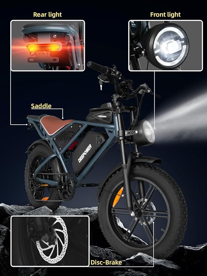 Electric Bike for Adults,1500w Peak Motor Ebike,Max 93Miles 30MPH.48V20AH/35AH/60AH Battery,20" Electric Commuter Bikewith 7-Speed and FrontSuspension,Adults Electric Bike for Mountains, Snow, Sand-StrideForce Fitness