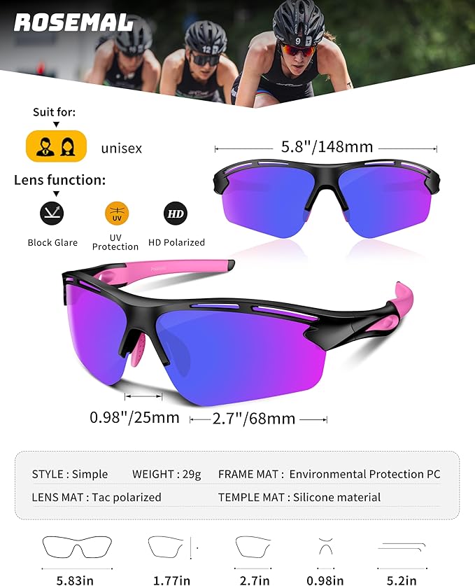 Polarized Sports Sunglasses for Men Women,UV400 Protection Sunglass for Running Cycling Fishing Hiking TR90-StrideForce Fitness