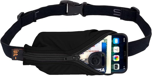 SPIbelt Running Belt for Women Men, Phone Holder for Running, Running Fanny Pack, Holder for Phone, Running Waist Pack, Adjustable Waist, [Fits All Phones]. Black with Black Zipper-StrideForce Fitness