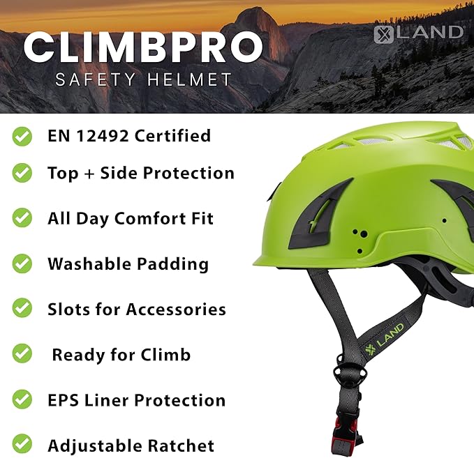 Land Helmets ClimbPro Safety Helmet for Rock Climbing – Lightweight & Durable Hard Shell with Adjustable Chin Strap and Accessory Slots – Ideal for Indoor & Outdoor Adventure-StrideForce Fitness