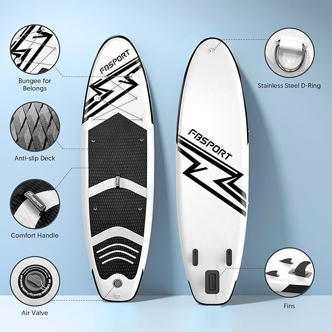 FBSPORT 11' Premium Stand Up Paddle Board, Yoga Board with Durable SUP Accessories & Carry Bag | Wide Stance, Surf Control, Non-Slip Deck, Leash, Paddle and Pump for Youth & Adult-StrideForce Fitness