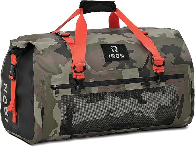 BORLENI Waterproof Motorcycle Dry Duffel Bag Luggage Tail Bag with Large Storage Space,Roll Top Closure, Shoulder Straps, Inner Pocket and Mesh Pocket for Motorcycling Travel Camping(Camouflage,70L)-StrideForce Fitness