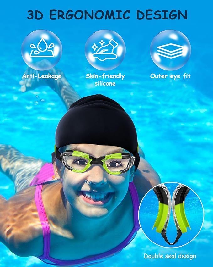 Kids Swim Goggles, Swimming Goggles for Kids Toddlers 3-14 with Swim Cap, Nose Clip, Nose Bridge, Ear Plugs-StrideForce Fitness