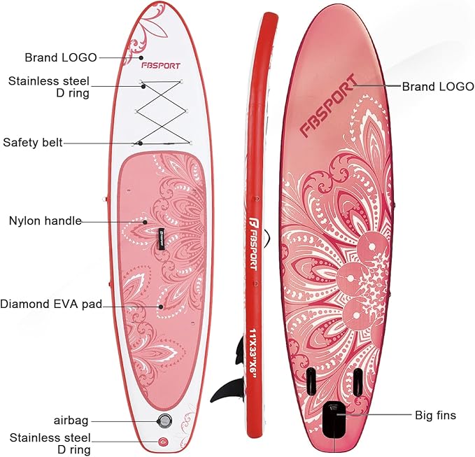 FBSPORT 11' Premium Stand Up Paddle Board, Yoga Board with Durable SUP Accessories & Carry Bag | Wide Stance, Surf Control, Non-Slip Deck, Leash, Paddle and Pump for Youth & Adult-StrideForce Fitness