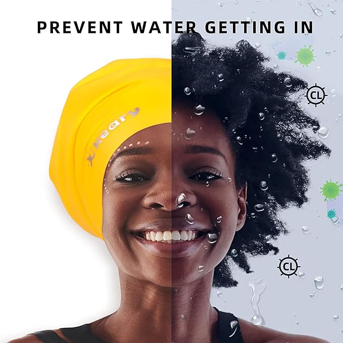 Keary Extra Large Swim Cap for Braids and Dreadlocks Extensions Weaves Long Hair, Waterproof Silicone Cover Ear Bath Pool Shower Swimming Cap for Adult Youth to Keep Hair Dry, Easy to Put On and Off-StrideForce Fitness