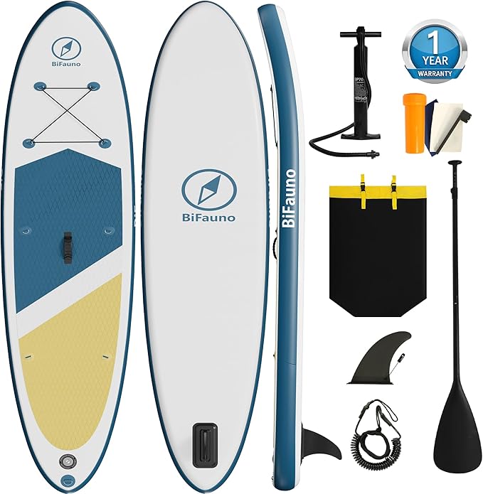 Inflatable Stand Up Paddle Board with SUP Accessories & Backpack. Paddle Boards for Adults. Non-Slip Deck, Wide Stance, Bottom Fin, Double Action Pump.-StrideForce Fitness