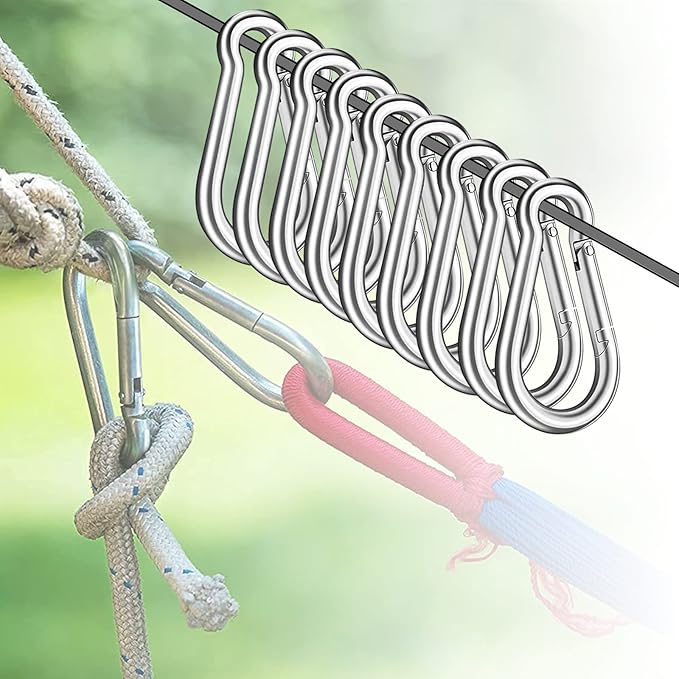 200PCS 2" Spring Snap Hook Carabiners, 3/16" Heavy Duty Galvanized Steel Carabiner Clips, 220lbs Capacity M5 Spring Clips Keychain for Hammock Swing,Dog Leashes, Water Bottle and Outdoor Activities-StrideForce Fitness