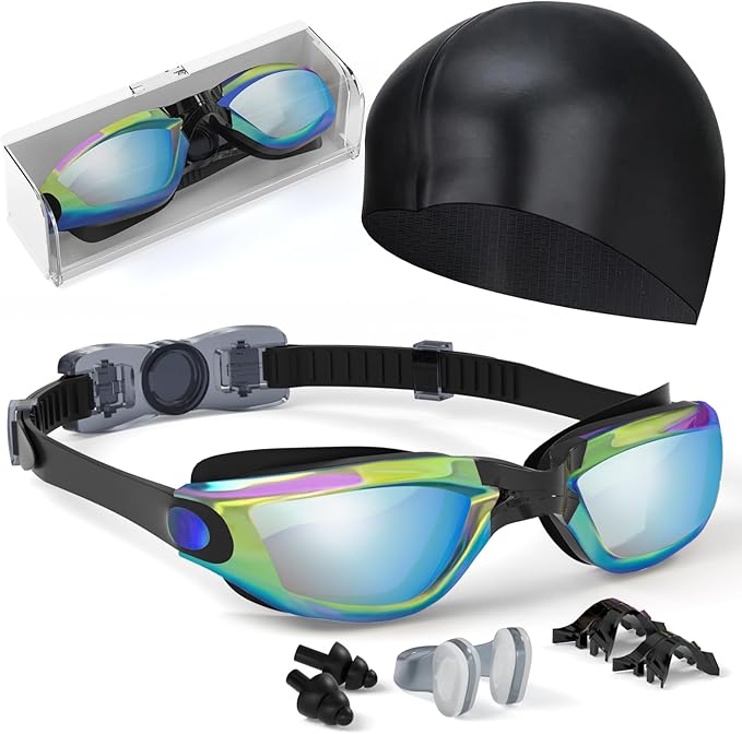 Kids Swim Goggles, Swimming Goggles for Kids Toddlers 3-14 with Swim Cap, Nose Clip, Nose Bridge, Ear Plugs-StrideForce Fitness