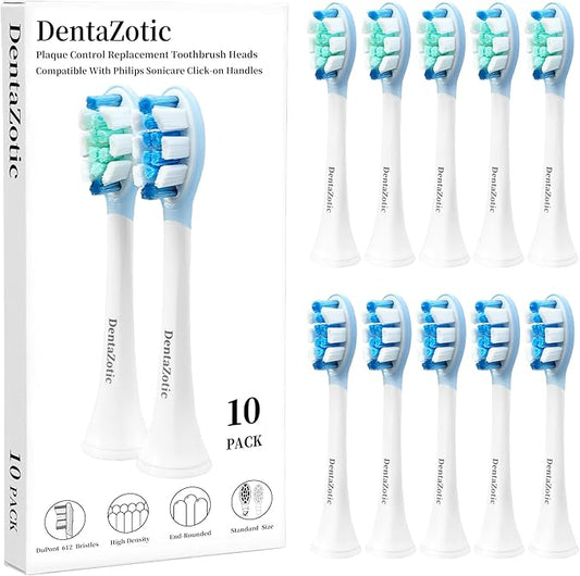 Plaque Control Replacement Heads for Philips Sonicare, Electric Toothbrush Replacement Heads for Adults, Soft Bristles, White 10 Pack