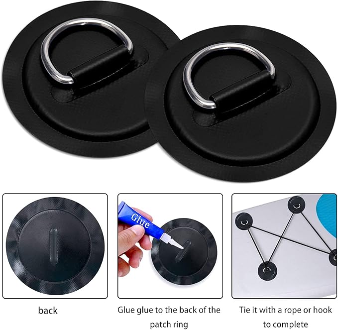 TOBWOLF 6 Pack Stainless Steel D-Ring Patch for Inflatable Boat Kayak Dinghy SUP, D-Ring PVC Patch Stand-Up Paddleboard Canoe Rafting Accessories, NO Glue Included-StrideForce Fitness