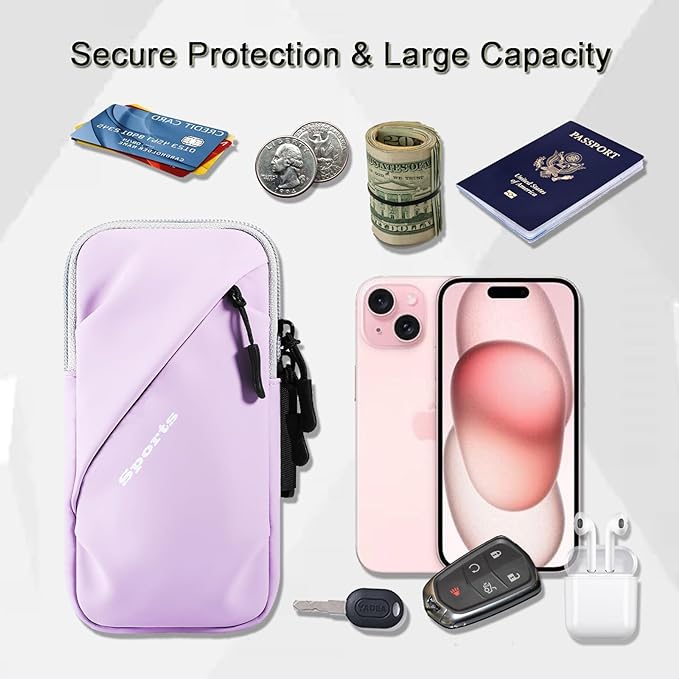 Phone Holder Arm Bands, Small Crossbody Shoulder Holsters Bag with Arm Band, Fits iPhone and All Cell Phones, Use for Running, Walking, Hiking & Biking (Plus Size Purple)-StrideForce Fitness