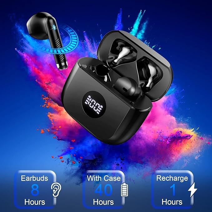 Wireless Bluetooth 5.4 Earbuds, Ear Buds LED Power Display Headphones 6D Stereo, Bluetooth Earbuds in-Ear Noise Cancelling Mic, 40H Playback Mini Case IP7 Waterproof Sports Earphones for Android iOS-StrideForce Fitness