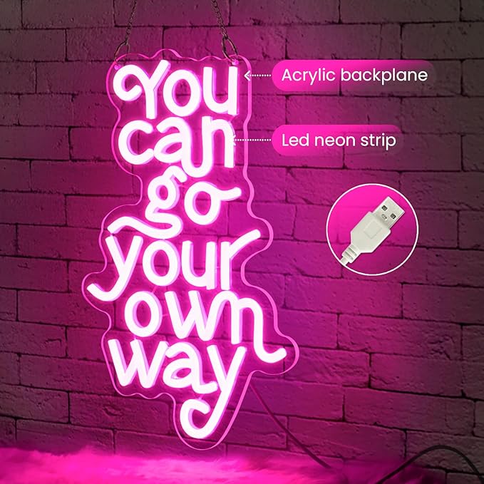You Can Go Your Own Way Neon Sign,Neon Signs for Wall Decor,Motivational Pink LED Wall Light for Girls Bedroom,Teen Room,Dorm Decor,Neon Aesthetic Sign,Gift for Girls,USB Powerd Dimmer Switch-StrideForce Fitness
