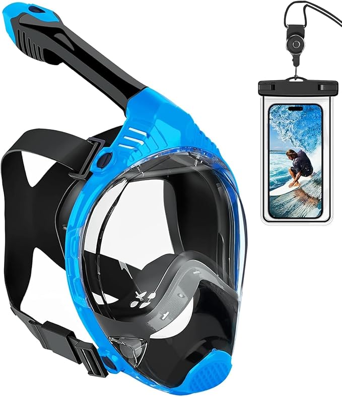VGKE Full Face Snorkel Mask for Adults, 180 Degree HD Panoramic View Snorkeling Gear with Waterproof Phone Pouch, Anti-Leak & Anti-Fog, Breathe Freely Suitable for Men/Women-StrideForce Fitness
