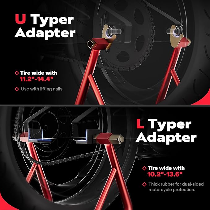 SPECSTAR Motorcycle Stand, 441 Lbs Capacity Rear Wheel Lift with U+L Adjustable Swingarm Spool, Heavy Duty Paddock Stand for BMW Suzuki Yamaha Honda Kawasaki, Red-StrideForce Fitness