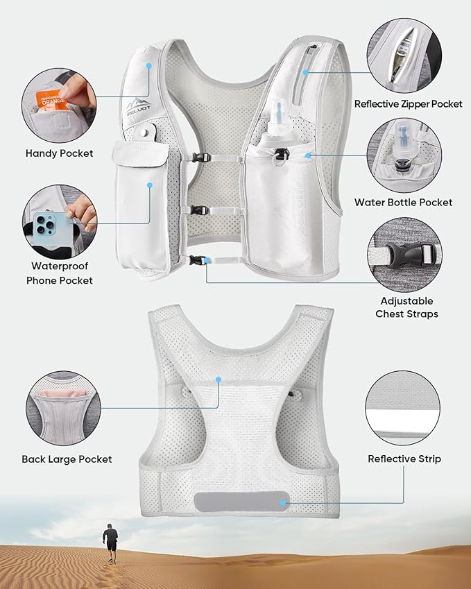Running Vest for Women Men, USA Original Patent, Adjustable Chest Straps Running Hydration Vest with 500ml Soft Flask, Lightweight Reflective Hydration Backpack for Marathon-StrideForce Fitness