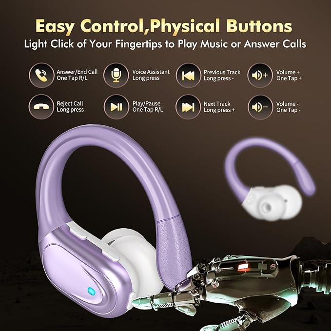Wireless Earbuds, Sports Bluetooth Headphones, 80Hrs Playtime Ear Buds with LED Power Display, Noise Canceling Headset, IPX7 Waterproof Earphones for Workout/Running (Purple)-StrideForce Fitness