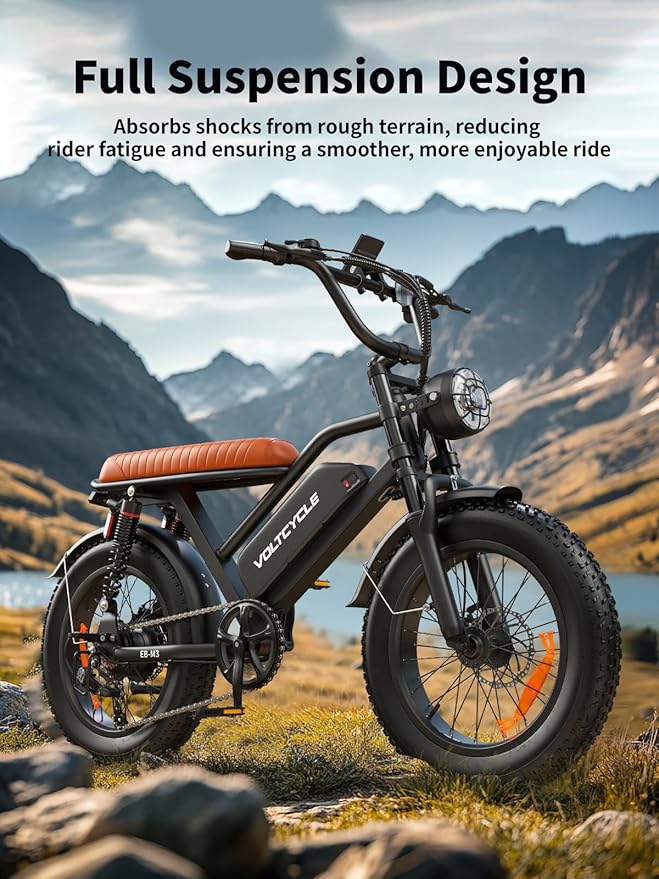 Electric Bicycle for Adults - 20”x 4”Fat Tire, Peak 1000W Motor, 7 Speed Electric Motorcycle Bicycle, 48V/18.2AH Detachable Battery Long Seat Electric Bike,Up to 28MPH/30-60Miles Electric Dirt Bike-StrideForce Fitness