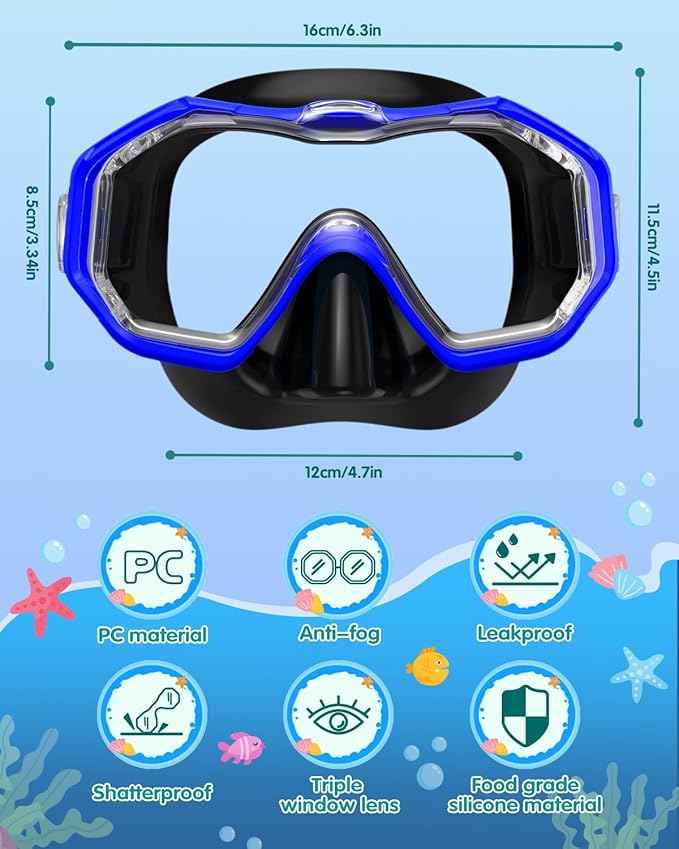 W WSTOO Kids Swim Goggles with Nose Cover,Snorkel Diving Swimming Mask for Youth 5-15,HD 3-Window Wide Vision Anti-Shattered Lens Anti-Fog&Leak-StrideForce Fitness