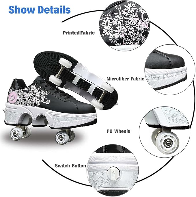 Double-Row Deform Wheel Automatic Walking Shoes Invisible Deformation Roller Skate 2 in 1 Removable Pulley Skates Skating Parkour-StrideForce Fitness