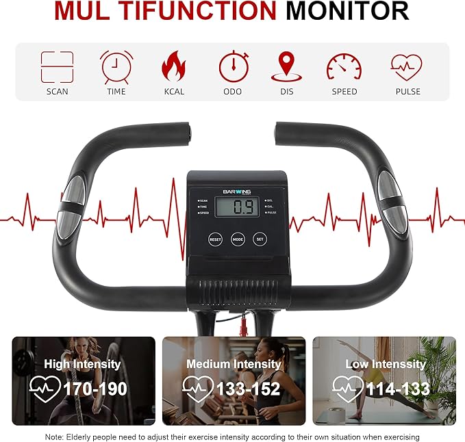 BARWING Stationary Exercise Bike for Home Workout, 5 IN 1 Foldable Indoor Cycling Bike for Seniors, 350LB Capacity, 16-Level Magnetic Resistance, Seat Backrest Adjustments-StrideForce Fitness