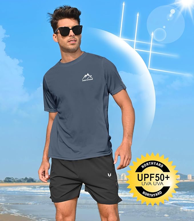 NORTHYARD Men's UPF 50+ Sun Protection Shirts Swim SPF UV Quick Dry Short Sleeve T-Shirts for Athletic Fishing Rash Guard-StrideForce Fitness
