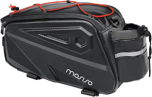 MOSISO Bike Rack Bag, Waterproof Bike Rear Rack Handbag Bicycle Trunk Bag, 14L EVA Mountain Bicycle Rear Seat Storage Saddle Pouch Cycling Luggage Pouch with Shoulder Strap, Red-StrideForce Fitness