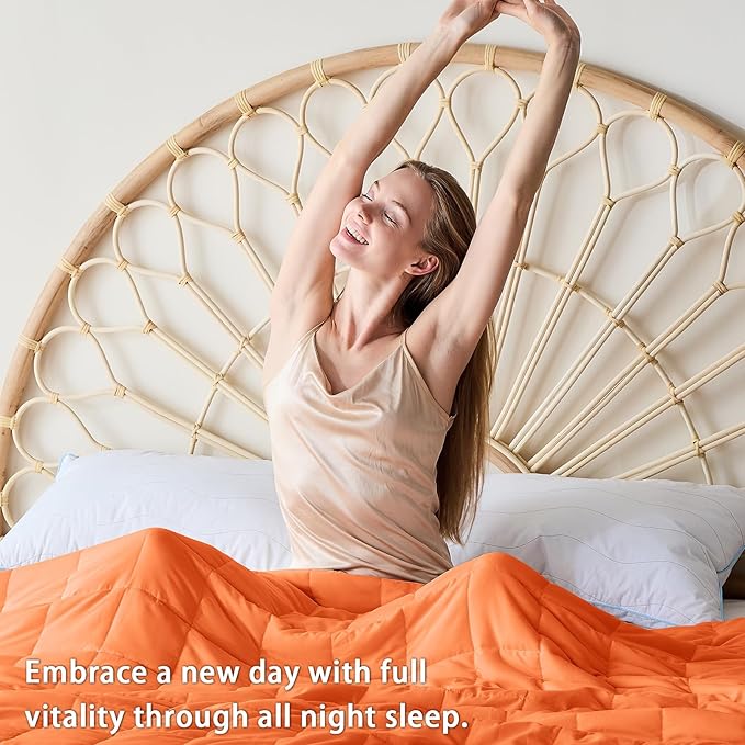 yescool Weighted Blanket for Adults (20 lbs, 48" x 72", Orange) Cooling Heavy Blanket for Sleeping Perfect for 110-130 lbs, Twin Size Breathable Blanket with Premium Glass Bead, Machine Washable-StrideForce Fitness