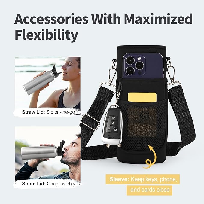 40 oz Insulated Water Bottle with Straw (Cold for 48 Hrs), Stainless Steel Triple Wall Vacuum Sports Water Jug, Leakproof Hydro Cup Flask with Paracord Handle & Straw Spout Lids & DIY Stickers-StrideForce Fitness