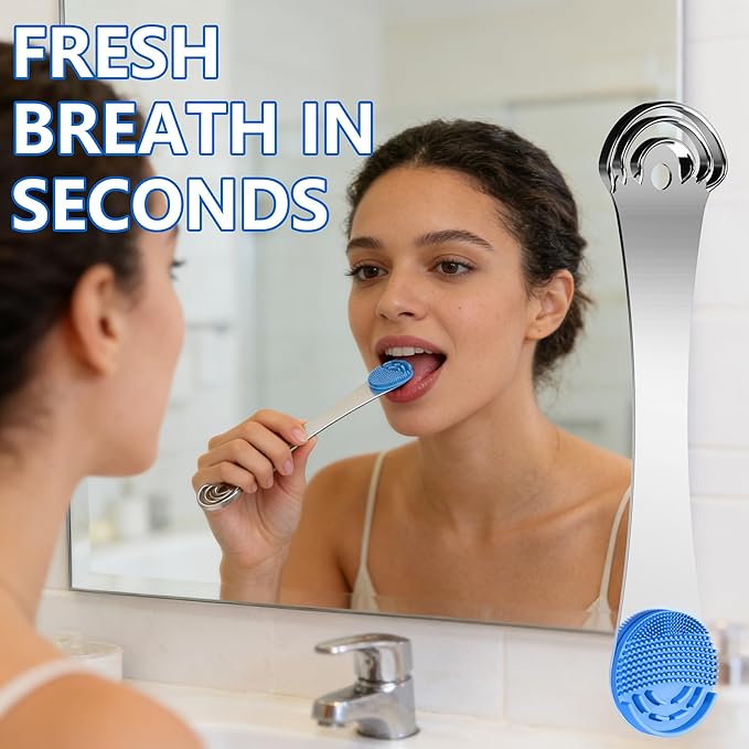 Tongue Scraper for Adults, 3-Layer Stainless Steel Tongue Scraper Metal Tongue Cleaner Tongue Scrubber, Reduce Bad Breath, with Soft Silicone Tongue Brush