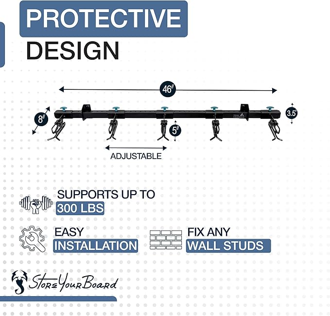 StoreYourBoard Lone Peak Ski Storage Rack, Wall Mount Organizer Holds 5 Pairs of Skis and Poles, Supports 300 lbs, 46 in x 8 in x 3.5 in-StrideForce Fitness