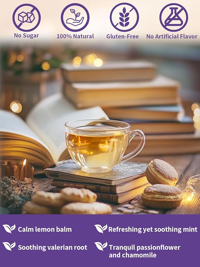 TeeLux Chamomile Passionflower Tea, Caffeine Free Tea with Lemon Balm, Spearmint, Valerian Root, Lavender, Soothing & Smooth Taste, 100 Count